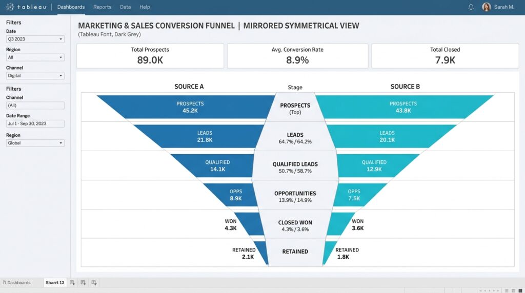 AI Funnel Chart Generator Using Tableau and CSV Document 4 The “Mirrored” Funnel Technique