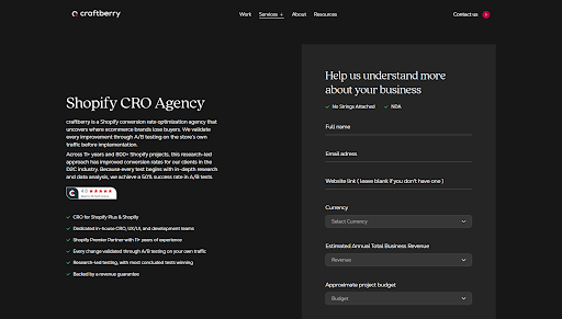 Top 10 Best Shopify CRO Agencies for Ecommerce Growth 2 craftberry : best Shopify CRO agency for outcome-focused growth